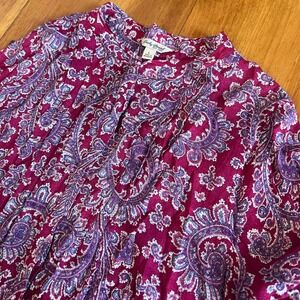 Lucky Brand Red Paisley Blouse Womens Size L Peasant Top Boho Long Sleeve A9